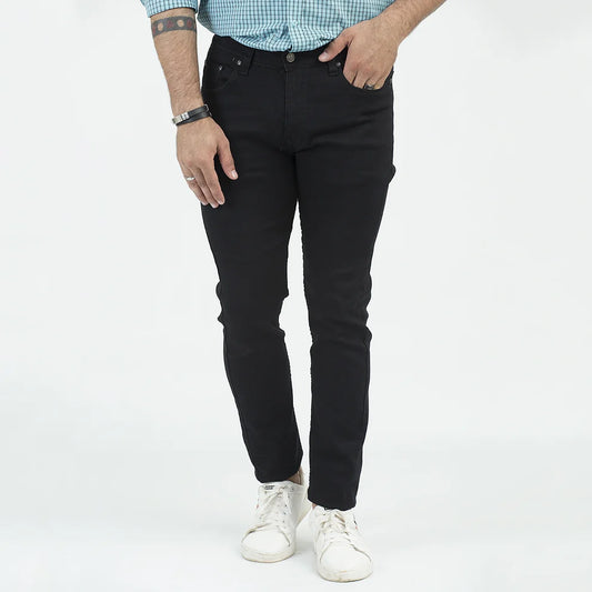 Strechable Jeans for Men Plain JET BLACK