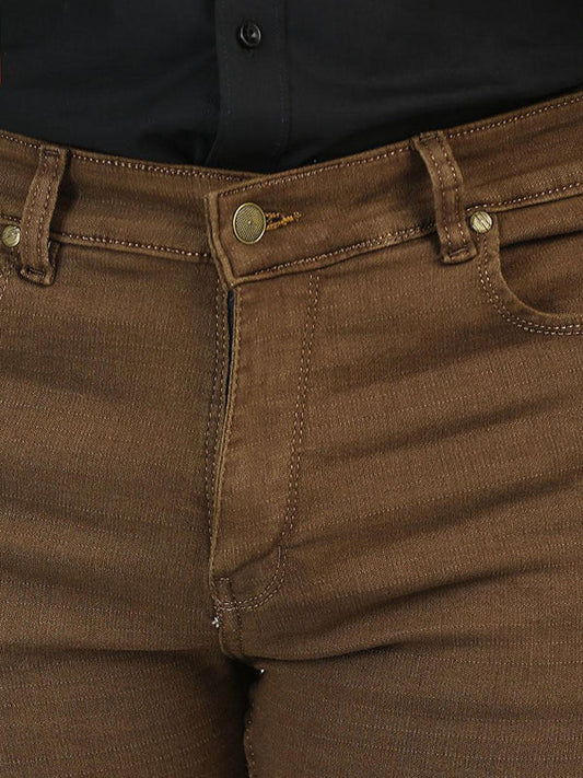 Light Brown Regular Fit Stretchable Jeans For Men MDJ19