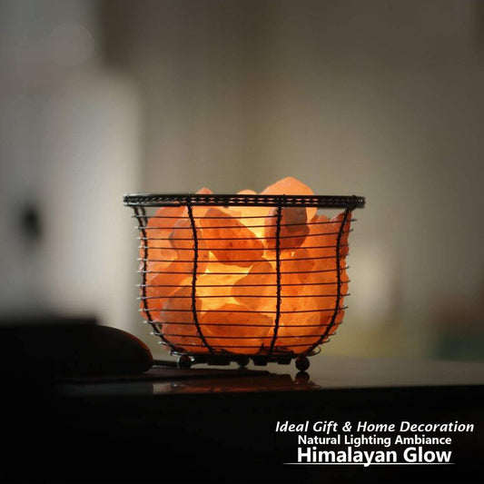 Tall Round Basket Salt Lamp