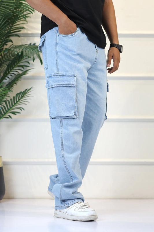 Turbo 7 Pocket Baggy Style Jeans in Ice Blue