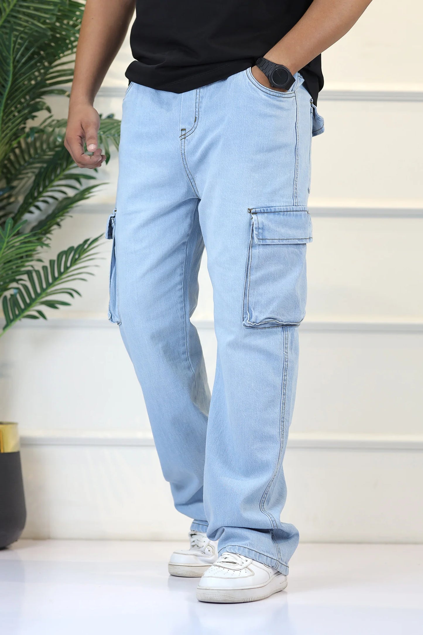 Turbo 7 Pocket Baggy Style Jeans in Ice Blue