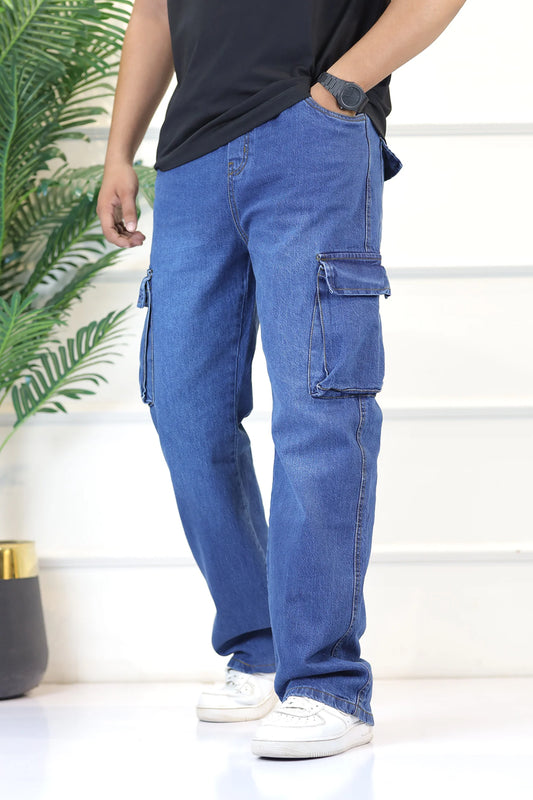 Turbo 7 Pocket Baggy Style Jeans in Ice Blue