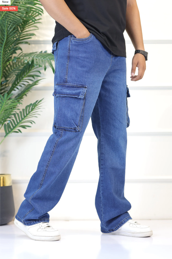 Turbo 7 Pocket Baggy Style Jeans in Ice Blue
