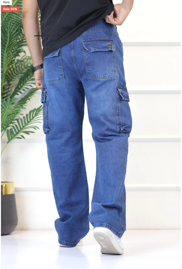 Turbo 7 Pocket Baggy Style Jeans in Ice Blue